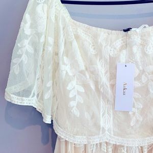 Aakaa Cream Lace Midi Dress